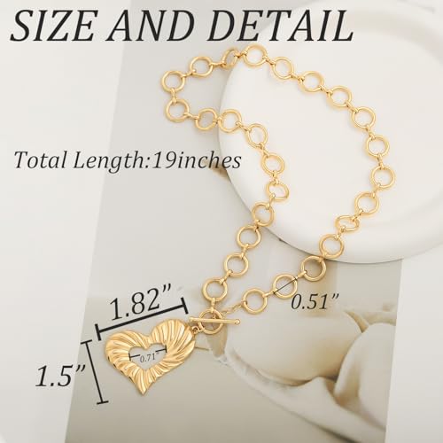 POTESSA 18K Gold Plated Pendant Necklace Medallion Coin Heart Y Shaped Chain Toggle Necklace for Women Jewelry - color: Gold Statement Heart