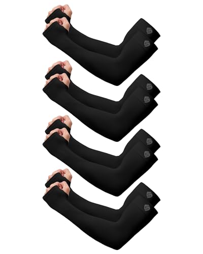 Arm Sleeves for Men Women UV Sun Protection Compression Arm Warmer Tattoo Cover Up, Sports Golf Cooling Sleeves - color: 4 Pairs_black