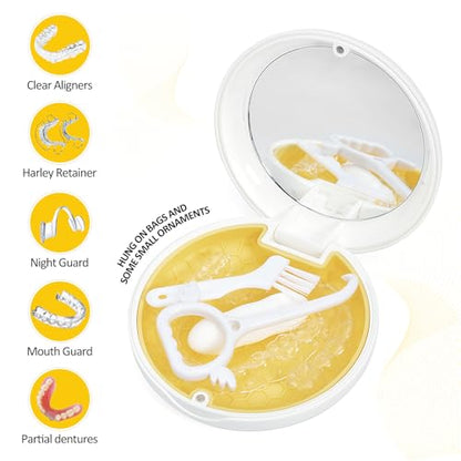 Retainer Case Slim Aligner Case with Vent Holes Removable Inner Tray Silicone for Easy Cleaning, Retainer Removal Tool and Brush (White Yellow) - color: White Yellow