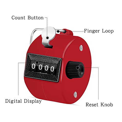 Eliamo 12 Pcs Hand Tally Counter 4-Digit Lap Counter Clicker, Manual Mechanical Handheld Pitch Click Counter with Finger Ring for School Golf & Knitting Row Croche - color: Red