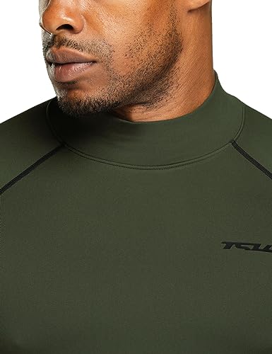 TSLA Men's Thermal Long Sleeve Compression Shirts, Mock/Turtleneck Winter Sports Running Base Layer Top - color: 2pack Black&red/Olive, size: X-Small