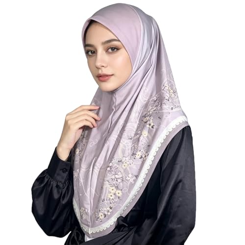Ready To Wear Instant Hijab 여아용 무슬림 슬립온 키마르 꽃무늬 히잡 스카프 여성용 히잡 이슬람 아바야 터번 - color: 라벤더 8#