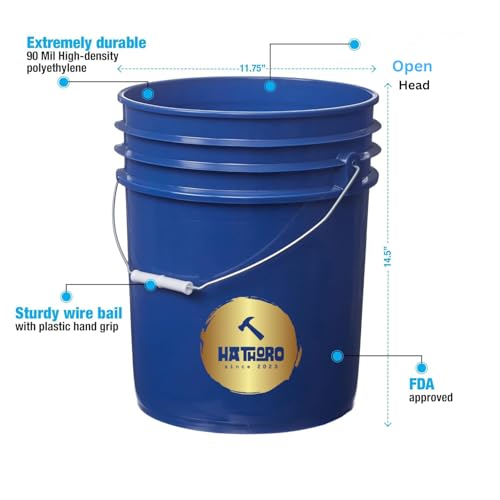 5 Gallon Food Grade Plastic Bucket, Open Head Pail with Handle, 12-3/8 in Diameter x 14-3/4 in Height (Blue, 6 Pack) - color: Blue, size: 6 Pack