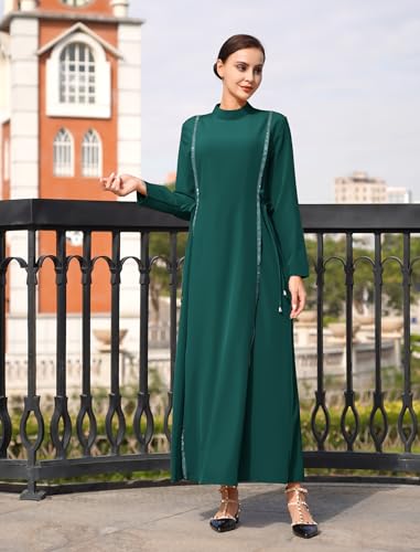 IDOPIP Women Long Sleeve Maxi Muslim Abayas Solid Ramadan Abaya Muslim Dress Full Cover Loose Maxi Kaftan Dresses Embroidery Arabic Dress Islamic Dubai Robe Prayer Dress Clothes Dark Green XL at Amazon Women’s Clothing store