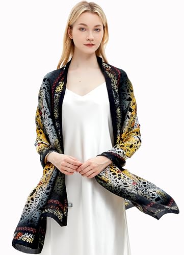 Women Silk Scarves Long Satin Lightweight Outdoor Shawl Wraps Printed Head Scarf 70''X35'' - color: 112-leopard