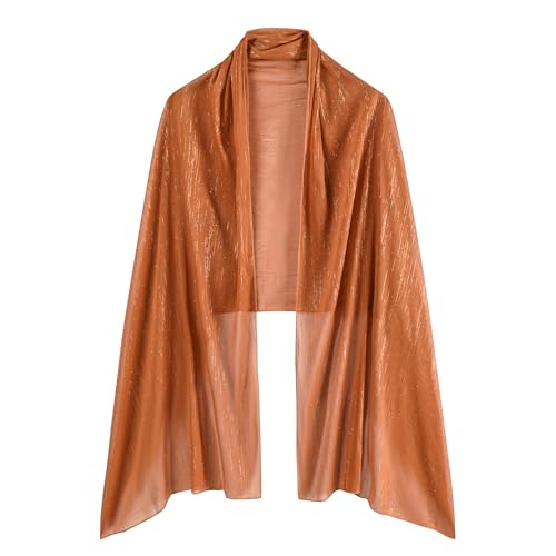 OurLore Chiffon Shawls Wraps for Women Sheer Glitter Scarf Sparkly Rhinestones Shoulder Sarong Cover Up Hijab for Wedding - color: Coffee