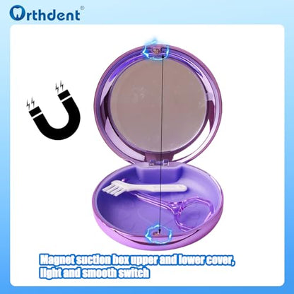 Fashion Solid Orthodontic Aligner and Retainer Case with Inside Mirror, Special Magnetic Closure +1 Pcs Aligner Remover Hook +1Pcs Brush (Blue) - color: Blue
