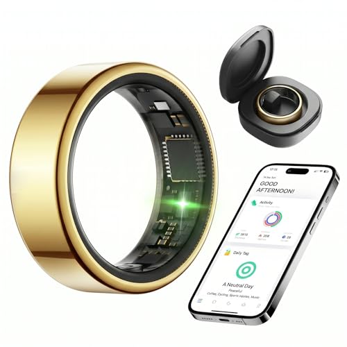 KIRAMA Smart Health Ring for Women Men Fitness Tracker with Heart Rate, Support Sleep Monitoring and Exercise Recording, IP68 Waterproof for iOS and Android, No APP Fee，Ultra-Thin Design (Gold, 13) - color: Gold, size: 13