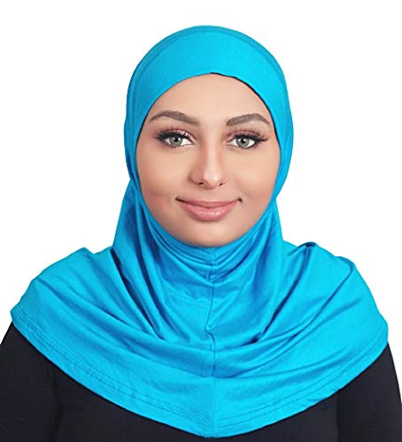 AL AMIRA Cotton Hijab 2 Piece Head Scarf for Women Hood & Tube Cap Set - color: Sky Blue