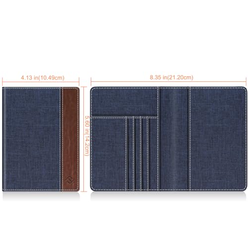 FINTIE Passport Holder, Slim Travel Wallet RFID Blocking Card Case Cover - color: Denim Indigo Brown