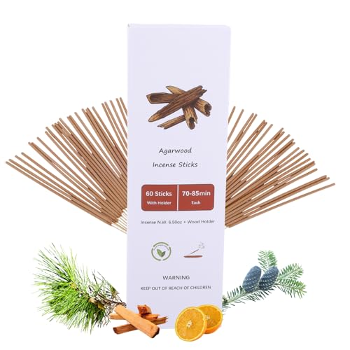 Oud Agarwood Incense Sticks with Holder Kit,Non-Toxic Joss Stick Long Lasting 85 Min,Woody Scent Jumbo Incense Sticks for Meditation,Purifying Incienso Fir Smelling,Bulk Oudh Incense Agarbatti Sticks