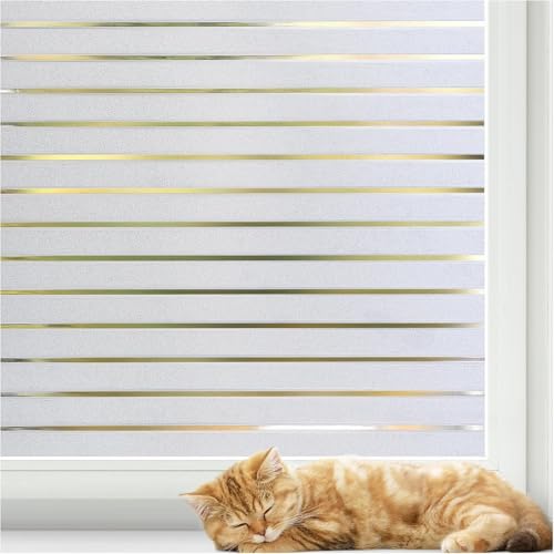 rabbitgoo Frosted Glass Window Privacy Film, Stripe Pattern, 35.4" x 78.7" | Reeded Blinds Design, All Day Privacy Shield, Opaque Frosted Cover, Sun Blocking, Static Cling No Glue, for Home, Office - color: Pure Stripe, size: 35.4" x 78.7"