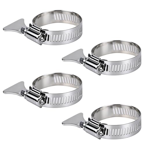 1-1/4" Metallic Adjustable Pool Hose Clamps for Above Ground Pools 4 Pack | Pool Hose Clamps ,Stainless Steel Thumb Screw Metallic Clamps for Filter Pump Hose Joints & PVC Tubing Fixing - size: 4