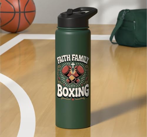 Faith Family Boxing Boxer Fighter Combat Sport Stainless Steel Insulated Water Bottle - color: Dark Green