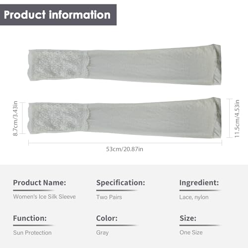 Lace Ice Arm Sleeves for Women Sleeves to Cover Arms for Women, Sun Protection UV Sleeve for Outdoor Activities, Driving and Summer Fashion Grey