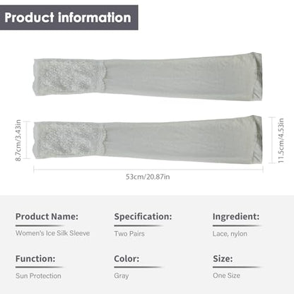 Lace Ice Arm Sleeves for Women Sleeves to Cover Arms for Women, Sun Protection UV Sleeve for Outdoor Activities, Driving and Summer Fashion Grey