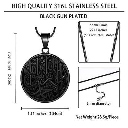 Hipunk Men Islamic Pendant Necklace - Muslim Allah Necklace Allah Necklace Mens Muslim Islam Pendant 316L Stainless Steel Islamic Arabic Gift Black Gun/18K Gold Plated Islam Jewelry SP0049 - color: black