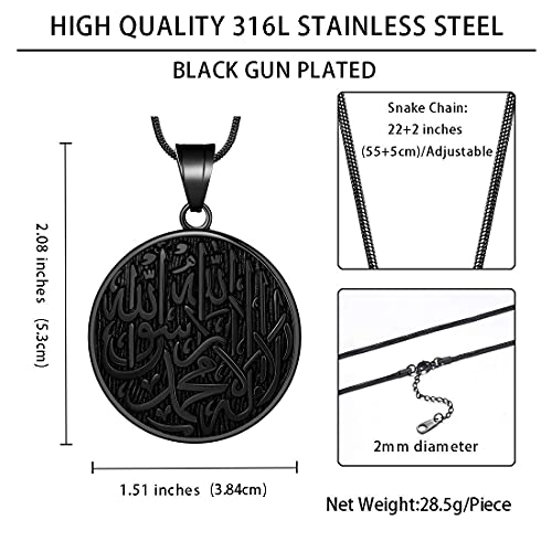 Hipunk Men Islamic Pendant Necklace - Muslim Allah Necklace Allah Necklace Mens Muslim Islam Pendant 316L Stainless Steel Islamic Arabic Gift Black Gun/18K Gold Plated Islam Jewelry SP0049 - color: black