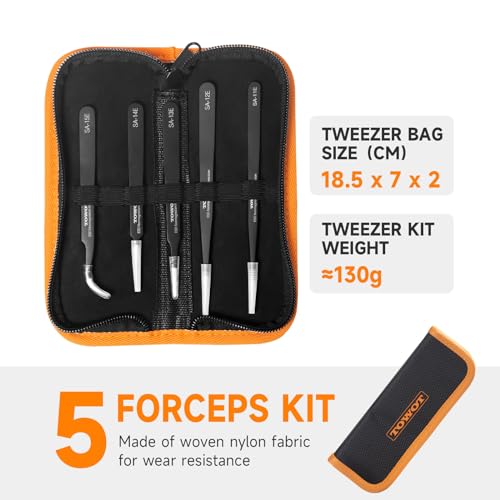TOWOT Precision Tweezers, Pointed Tweezers for Electronics, Anti-static Stainless Steel Long Tweezers for Crafts, Soldering, Welding, and Jewelry Making Industrial Tweezers - style: Fine Tip Straight LONG(140mm)