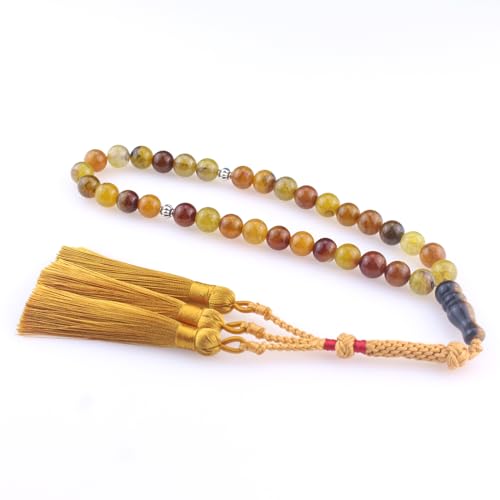 Muslims Islamic Dhikr Tasbeeh Tasbih Prayer Beads, 33 Brown Agate Stone Beads with Tassel