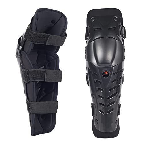 RIDBIKER Motorcycle Knee Shin Guards for Men, Bendable MTB Knee Pads | Long leg coverage with crash-proof protection. Flexible bendable design. Adjustable straps. Knee Protection for motocross - color: Black/LONGER