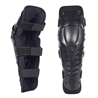 RIDBIKER Motorcycle Knee Shin Guards for Men, Bendable MTB Knee Pads | Long leg coverage with crash-proof protection. Flexible bendable design. Adjustable straps. Knee Protection for motocross - color: Black/LONGER