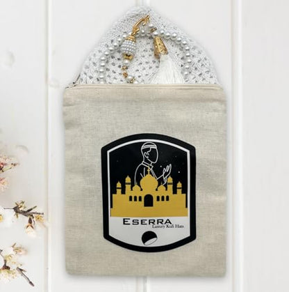 ESERRA Kufi Hats for Men and Women with 99 Tasbih Prayer Beads, Muslim Thick Breathable Skull Cap, Tasbeeh, Prayer Cap - color: White