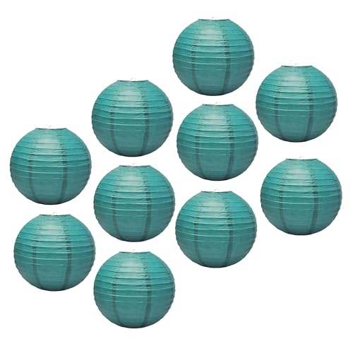 Mudra Crafts Teal Paper Lanterns Wedding Party Decorations - 12 in 10 Round Hanging Ceiling Lanterns, 10 Pack, Decorative Lamp Shades - color: Teal, size: 12 Inches