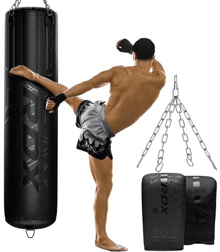 RDX Heavy 5FT Punching Bag for Pro Training, 55lbs Pre Filled with 110lbs Max Filling Capacity, 3PC Boxing Bag Set with Gloves Hanging Steel Chain, Kickboxing MMA Muay Thai BJJ Karate Home Gym Fitness