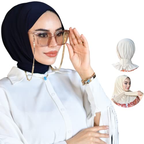 para life Snap Hijab for Women, Breathable Instant Hijabs|Standard Size Stretchable Cotton Sandy|Jersey Undercap - color: Navy Blue