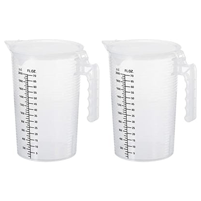 PATIKIL Graduated Beaker, 2 Pack 2000ml PP Plastic Liquid Measuring Cup Double Sided Black Graduations with Handle Lid and Spout for Lab Kitchen Home - size: 2000ml