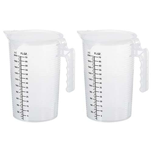 PATIKIL Graduated Beaker, 2 Pack 2000ml PP Plastic Liquid Measuring Cup Double Sided Black Graduations with Handle Lid and Spout for Lab Kitchen Home - size: 2000ml