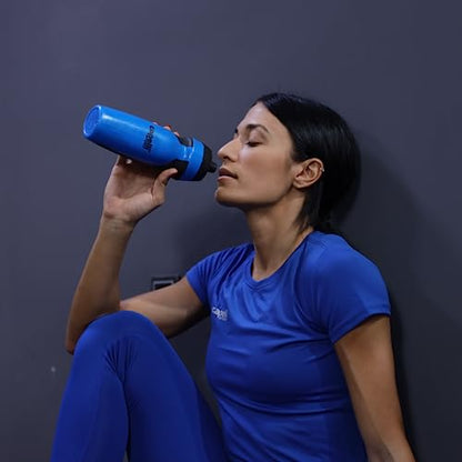 Capelli Sport Sports Water Bottle, Plastic Squeeze Water Bottle with Easy Open Nozzle and Grip Panels, Blue, 18.5oz - color: Blue