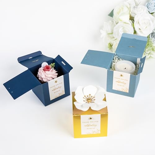 FEIYI 20 PCS 3.55“ Navy Blue Gift Boxes，Party Favor box with flowers - color: Navy Blue, size: Large-(3.55")