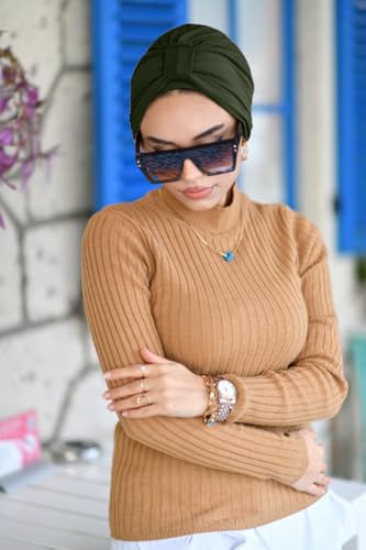 para life Band Turbans for Women, Breathable Instant Turban|Standard Size Stretchable Cotton Sandy|Pre-tied Hijab Cap - color: Khaki