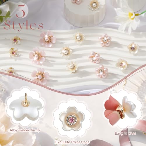 50 Pcs Pearl Rhinestone Brooch Pin Flower Embellishments Brooches and Pins for Women Lapel Pins No Sew Button Charms Accessories for Clothes Bags Wedding DIY Crafts, 5 Styles - color: Pink