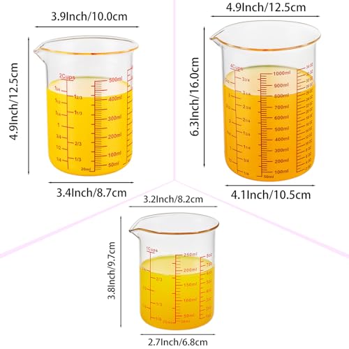 High Borosilicate Glass Measuring Cup Set-V-Shaped Spout，Includes 250ml(8OZ), 500ml(16OZ), and 1000ml(32OZ) Glass Measuring Beaker for Kitchen or Restaurant, Easy to Read - size: 250ml/500ml/1000ml Measuring Cup Set