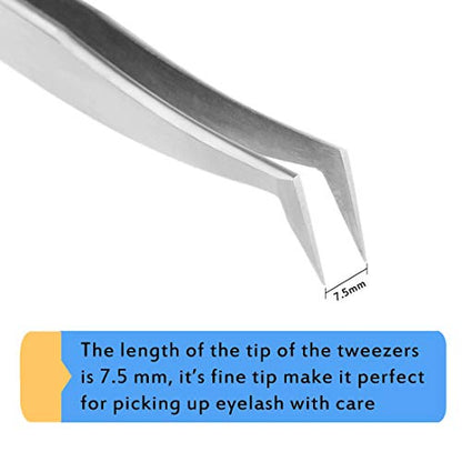 Volume Eyelash Extension Tweezer - FEITA Professional Angled Curved Pointed L-Shaped Precision Tweezers for 3D 4D 6D Lashes Extension - Silver - color: Silver L-shaped 1pc