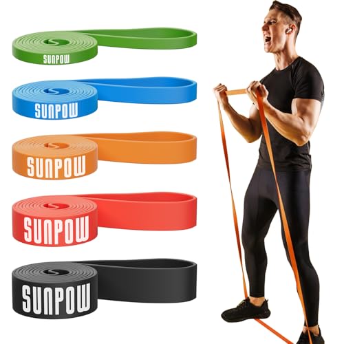 SUNPOW Pull Up Assistance Bands, Set of 5 Heavy Duty Resistance Bands for Men & Women, Natural Latex Exercise Bands for Pull-Up Progression, Home Workout, Strength Training, Mobility & Stretching - color: Colourful