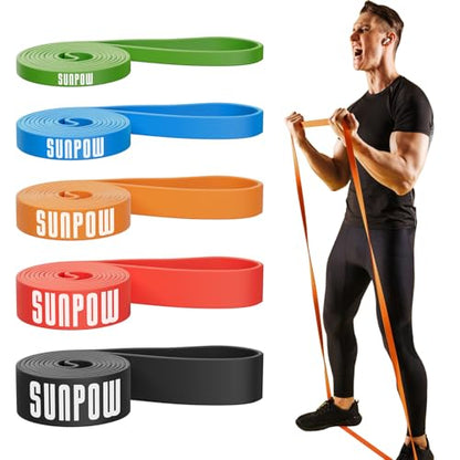 SUNPOW Pull Up Assistance Bands, Set of 5 Heavy Duty Resistance Bands for Men & Women, Natural Latex Exercise Bands for Pull-Up Progression, Home Workout, Strength Training, Mobility & Stretching - color: Colourful