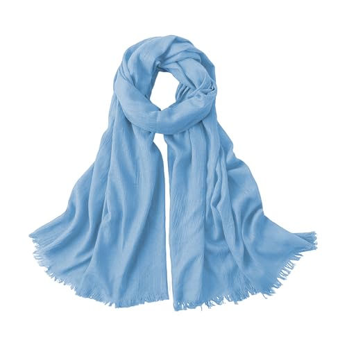Extra Large Cotton Linen Shawl Wrap for Women, Elegant Scarf with UV Protection Breathable Lightweight Head Cover Hijab - color: Blue