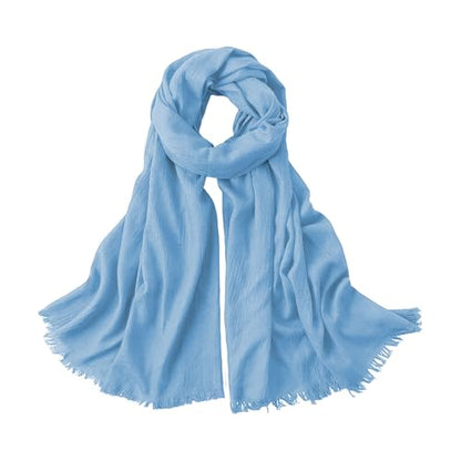 Extra Large Cotton Linen Shawl Wrap for Women, Elegant Scarf with UV Protection Breathable Lightweight Head Cover Hijab - color: Blue