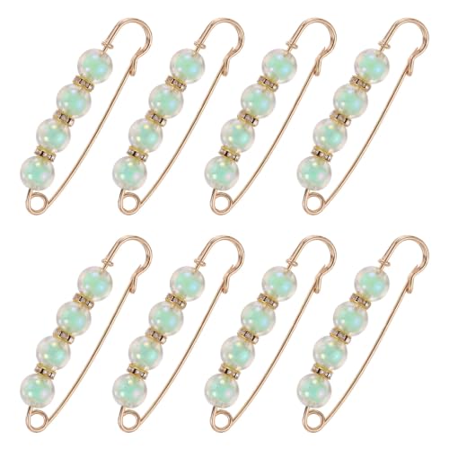 MECCANIXITY Pearl Brooch Pins Decorative Sweater Safety Pin Brooch - color: Color Green, size: 2.95"