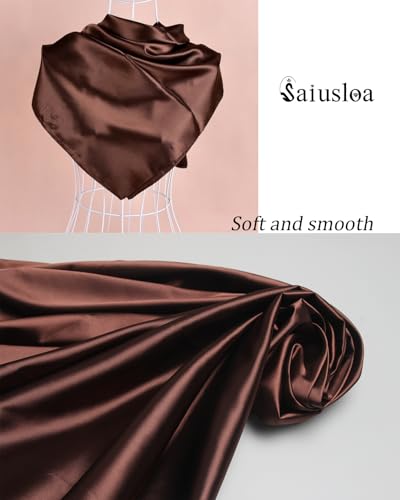 Saiusloa Solid Color Neck Scarf For Women Square Satin Head Scarves headband Bandanas 23.6× 23.6 inches - color: 5-autumn Mink
