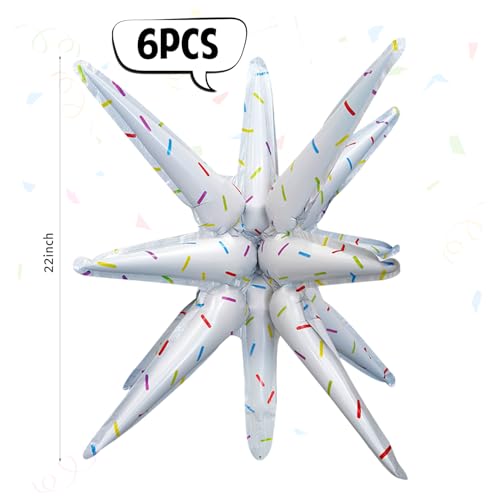 6 Pcs Color Dots Star Foil Balloons One-Piece 14-Pointed Star Balloon 4D Starburst Cone Mylar Balloon 22inch Christmas Birthday Wedding Wedding Anniversary Party Supplies (Color Dots) - color: 22 Inches Color Dots