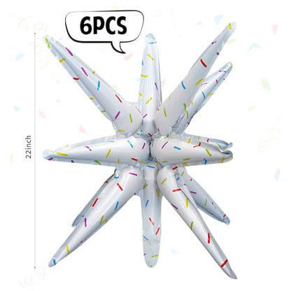 6 Pcs Color Dots Star Foil Balloons One-Piece 14-Pointed Star Balloon 4D Starburst Cone Mylar Balloon 22inch Christmas Birthday Wedding Wedding Anniversary Party Supplies (Color Dots) - color: 22 Inches Color Dots