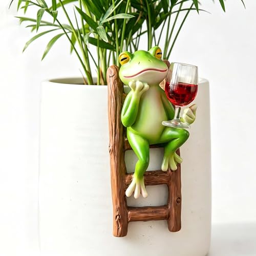 Climbing Frog Flower Pot Huggers, Funny Resin Frog Figurines Decor for Fish Tank Garden Planter Edge, Gift for Plant Lovers