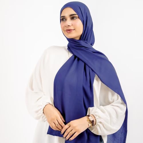 Non-see-through Premium Jersey Maxi Hijab Head Scarf Wrap for Muslim Women - color: Navy Blue