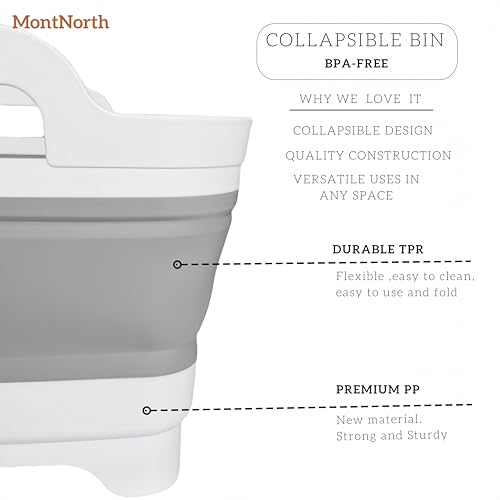 MontNorth Collapsible Wash Basin 9L, Foldable Dish Tub with Drain Plug, Portable Collapsible Dish Basin, Camping Sink for Washing Dishes, Laundry & Kitchen Use,Gray - color: Gray - Set of 1