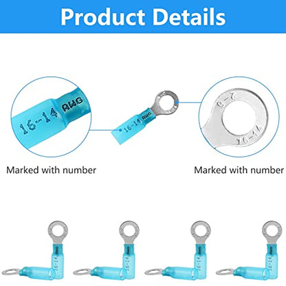 270PCS Heat Shrink Wire Connectors Kit, 22-10AWG | Marine Grade Eyelet Ring Fork Spade Butt Hook Splices Crimp Terminals